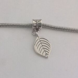 Silver Leaf Dangle Charm for Pandora Style Bracelet